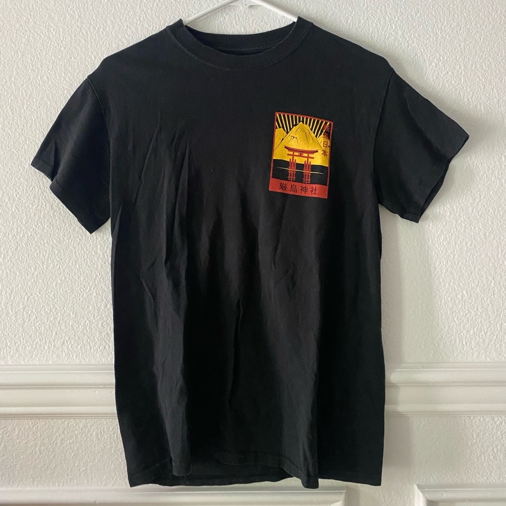 black t shirt with asian print